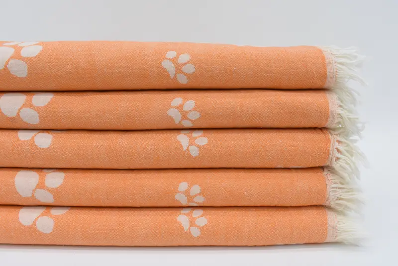 Custom Towel Beach Orange Paw Design, Turkish Cotton Bath Towel, 70x36 Inches