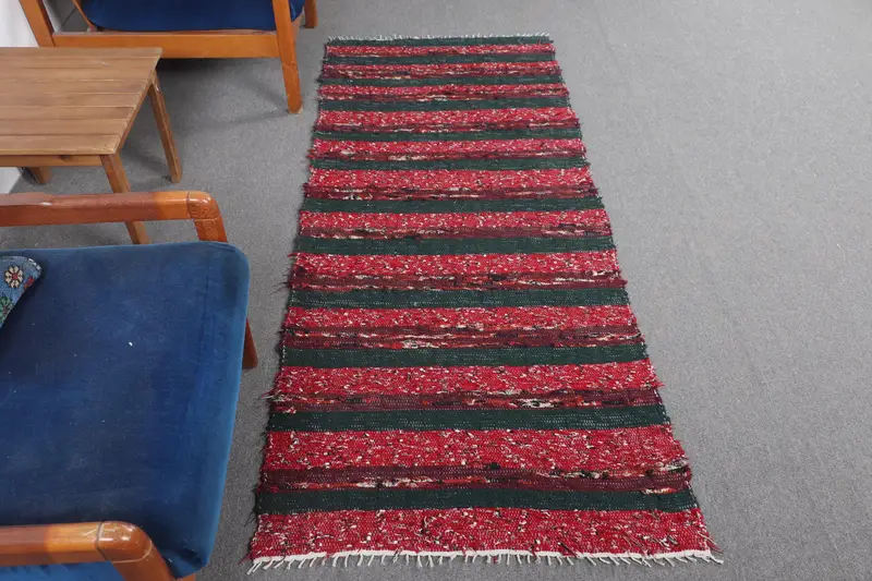 Kırmızı ve Yeşil Çiçekli Halı, 2,9x6,8 ft Zarif Dekor