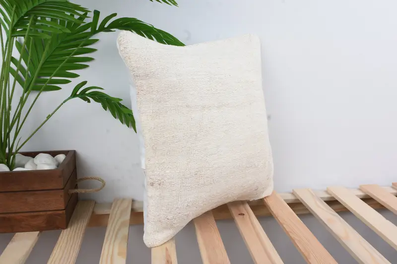 Vintage Kilim Pillow, Turkish Kilim Pillow, Retro Cushion Case, Home Decor Pillow, Pillow Sham, Anatolian Pillow Case, 16x16 White Pillow - 4