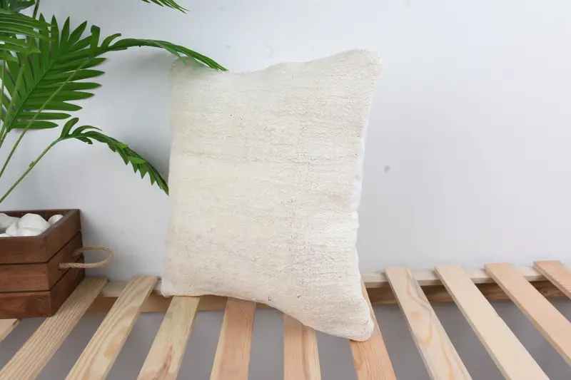 Vintage Kilim Pillow, Turkish Kilim Pillow, Retro Cushion Case, Home Decor Pillow, Pillow Sham, Anatolian Pillow Case, 16x16 White Pillow - 5