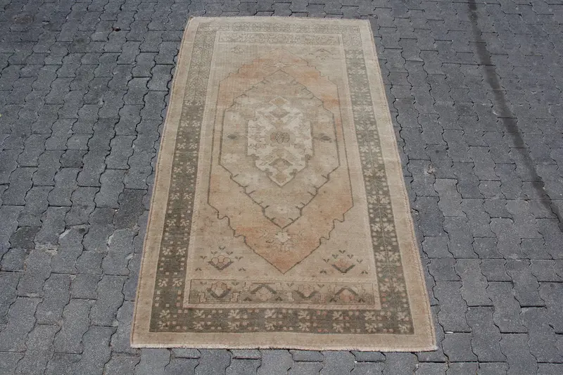 Turkish Rug, 3.7x6.6 ft Area Rug, Brown Southwestern Wool Vintage Rug - 1