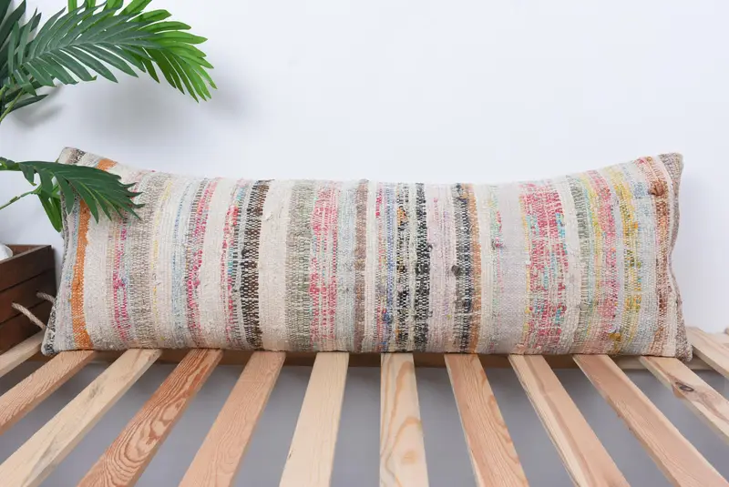 Kilim Pillow, Designer Throw Cushion Case, Vintage Kilim Pillow, Cushion Case, 12x36 White Pillow Case, Antique Pillows, Seat Pillow Sham - 1