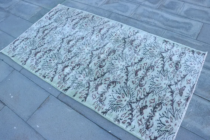 Turkish Vintage Rug 3.2x6.2 ft, Green Plants & trees Rug
