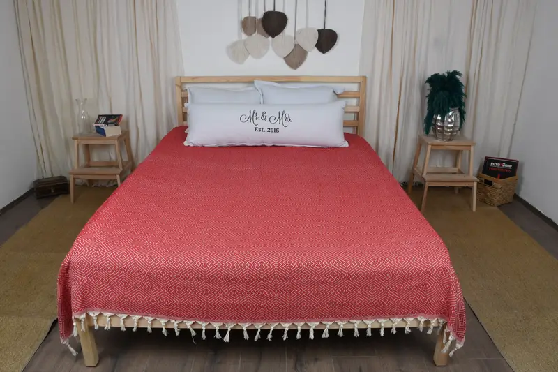 Cotton Bedspread, Personalized Blanket, Turkish Blanket, Decorative Blanket, Beach Theme Bachelorette Party, 92x80 Cotton Diamond Towel - 5