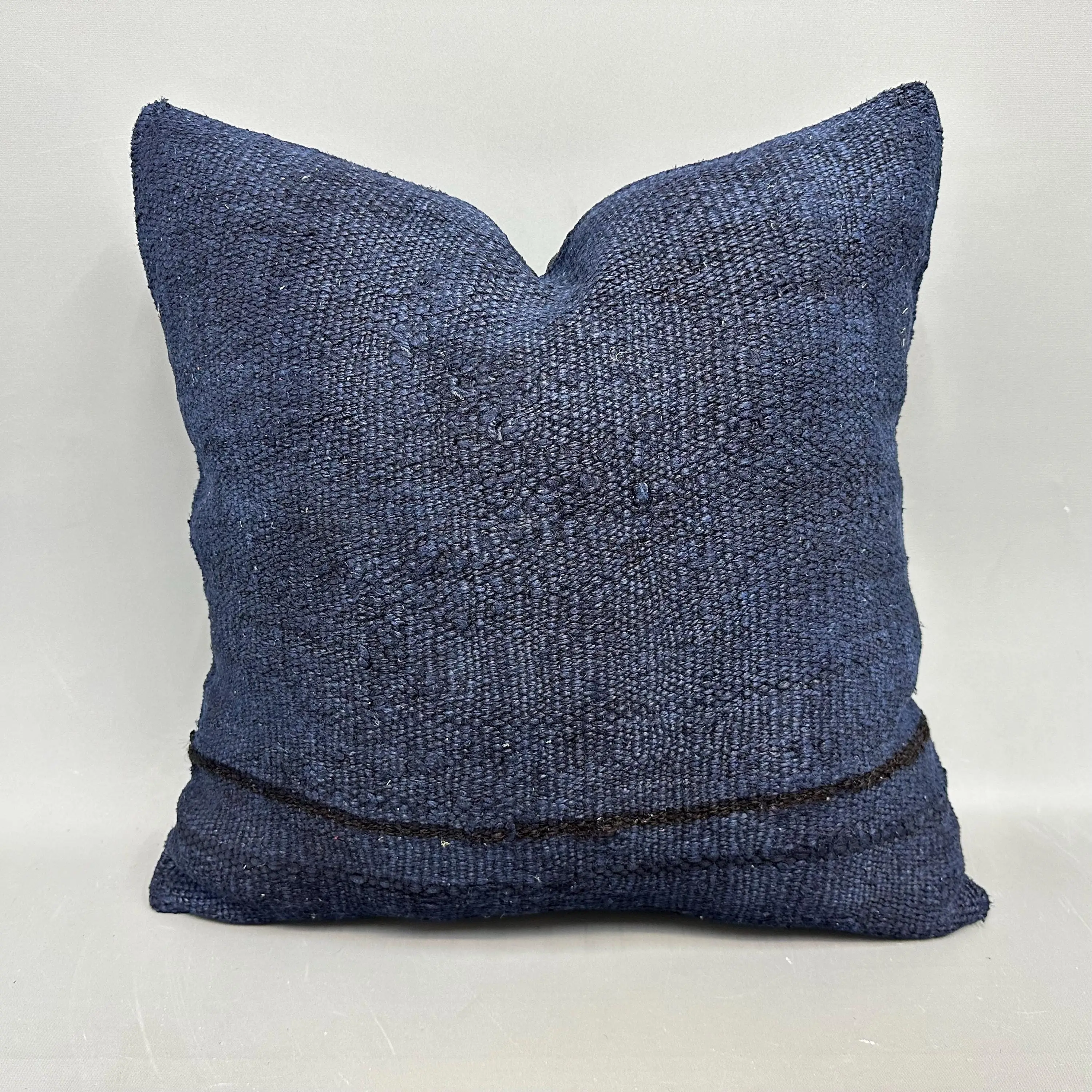 Blue Southwestern Kilim Throw Pillow, Vintage Embroidered Cushion - 1