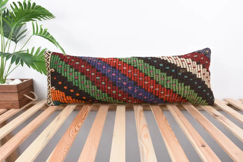12x36 Green Cushion Case, Authentic Pillow Case, Cushion Case, Antique Pillows, Wool Kilim Pillow Pillow, Boho Pillow Sham Cover, Home Decor Pillow - 1