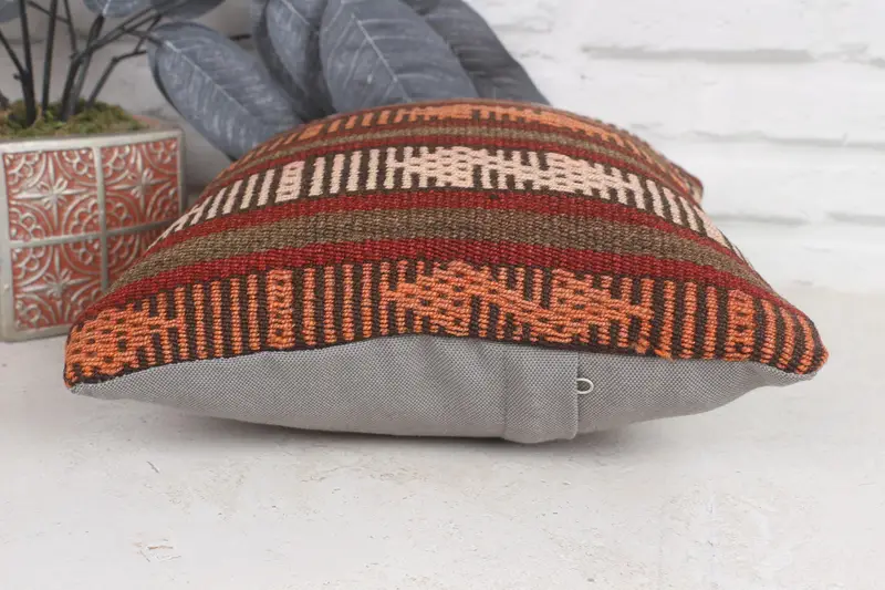 Cushion Cover, Interior Designer Pillow, Turkish Kilim Pillow, Neutral Cushion, 12x12 Red Cushion Cover, Kilim Cushion Sham - 5