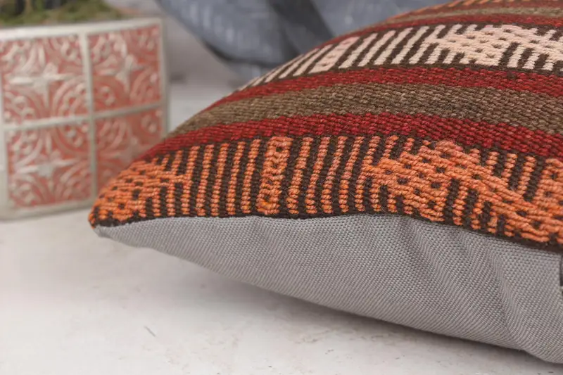 Cushion Cover, Interior Designer Pillow, Turkish Kilim Pillow, Neutral Cushion, 12x12 Red Cushion Cover, Kilim Cushion Sham - 7