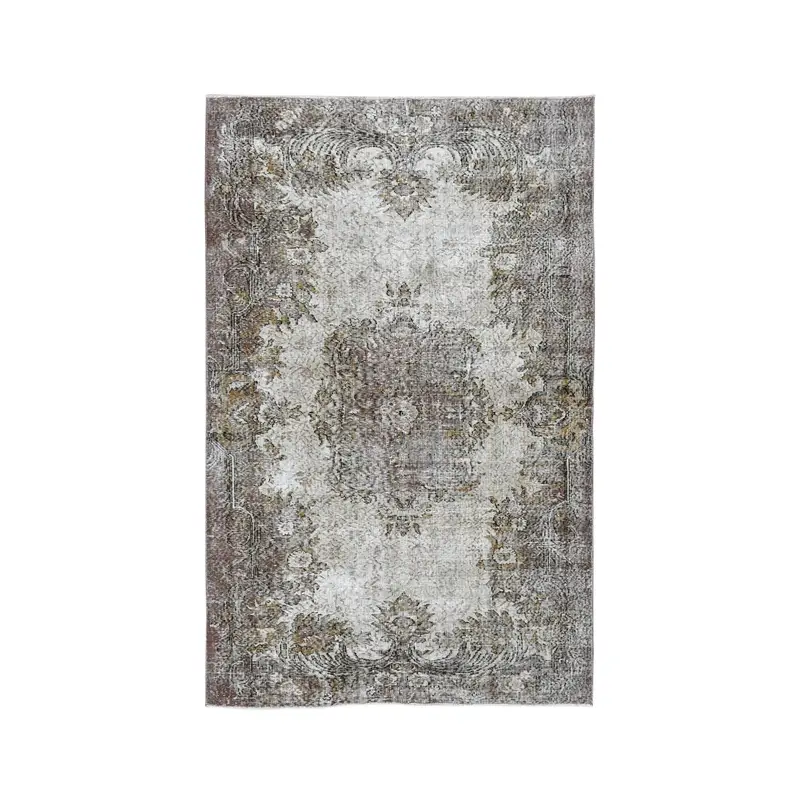 5,5 x 8,5 Fuß türkischer Oushak-Teppich, grauer floraler Vintage-Teppich aus Wolle - 1