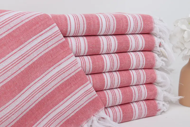 Light Red Cotton Towel Striped Turkish Towel, Bridesmaid Gift, 40x71 Inches