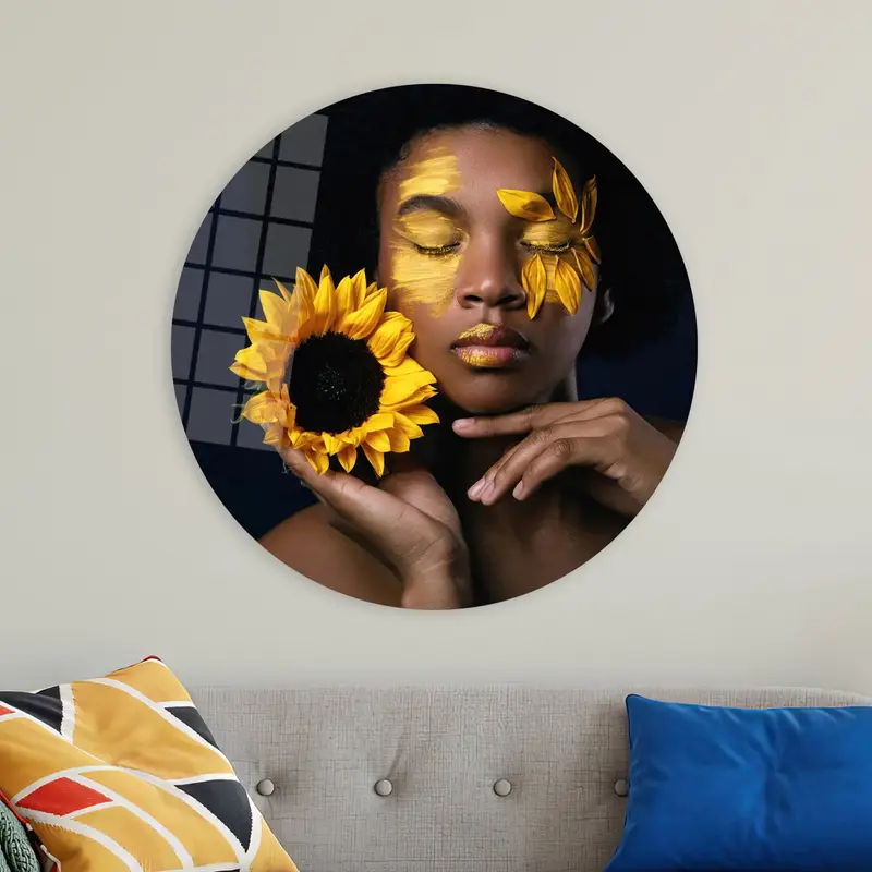 Elegant African Woman Sunflower Abstract Canvas Print