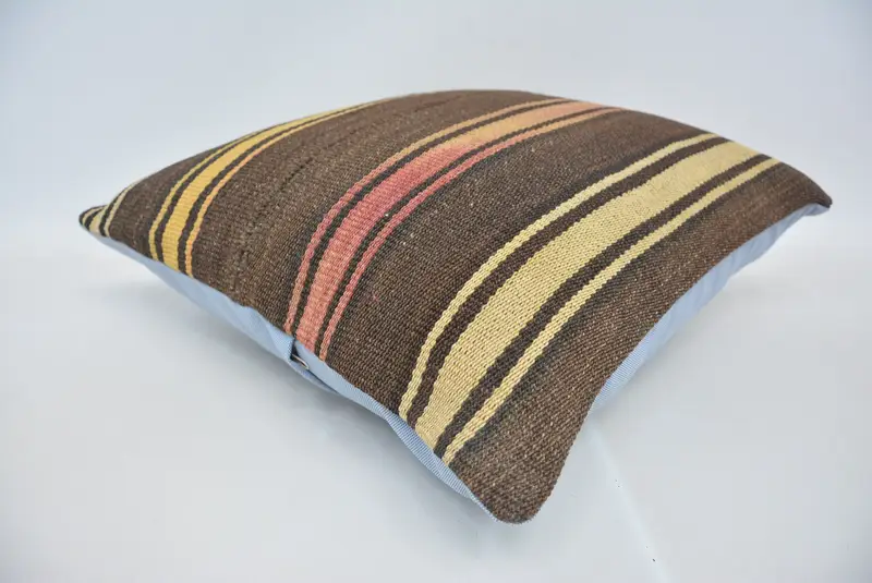 Pillow Sham, Indoor Cushion Cover, Vintage Kilim Pillow, Comfy Throw Cushion, Kilim Cushion Sham, 20x20 Brown Pillow Cover, Throw Kilim Pillow - 6