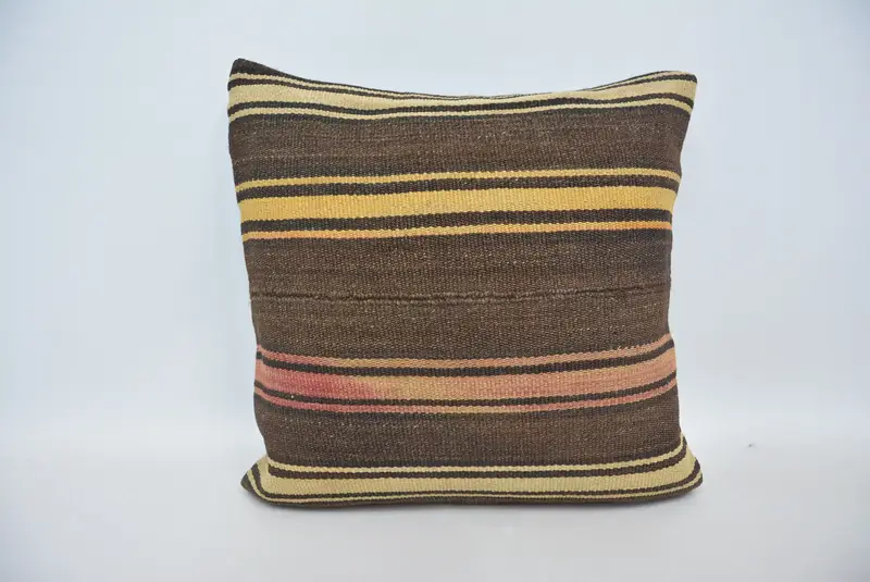 Pillow Sham, Indoor Cushion Cover, Vintage Kilim Pillow, Comfy Throw Cushion, Kilim Cushion Sham, 20x20 Brown Pillow Cover, Throw Kilim Pillow - 1