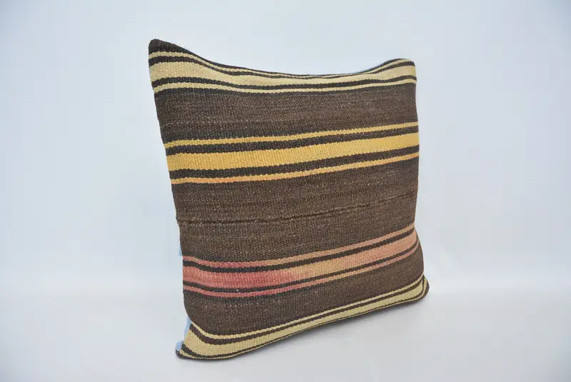 Pillow Sham, Indoor Cushion Cover, Vintage Kilim Pillow, Comfy Throw Cushion, Kilim Cushion Sham, 20x20 Brown Pillow Cover, Throw Kilim Pillow - 3