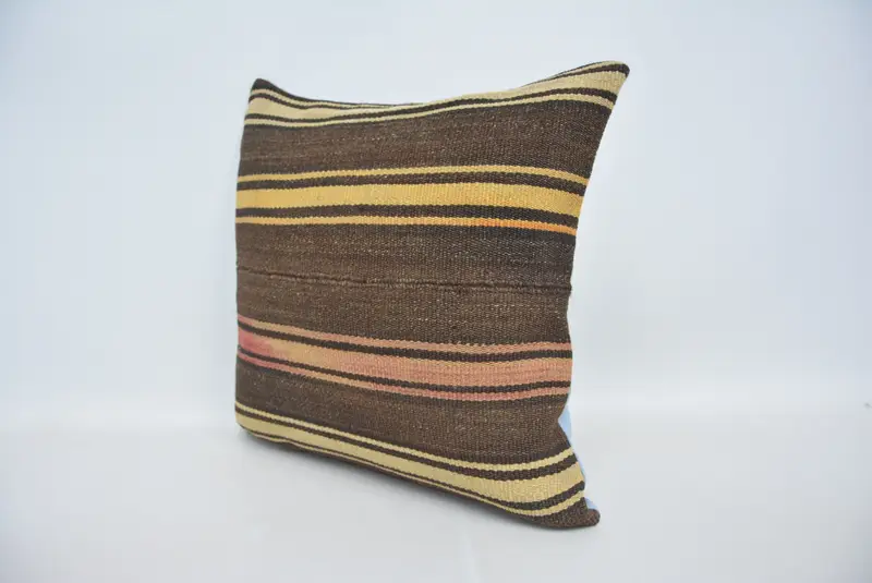 Pillow Sham, Indoor Cushion Cover, Vintage Kilim Pillow, Comfy Throw Cushion, Kilim Cushion Sham, 20x20 Brown Pillow Cover, Throw Kilim Pillow - 4