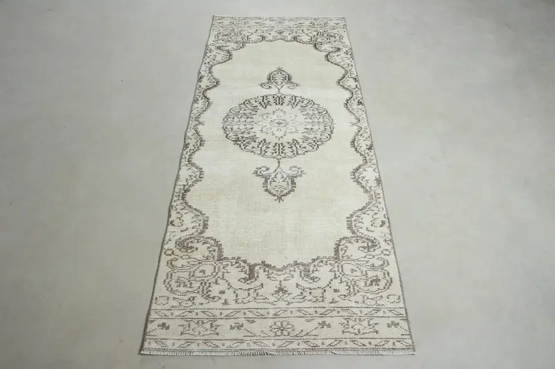 Beige & Brown Check Rug, 2,7x7 ft Chic Flooring