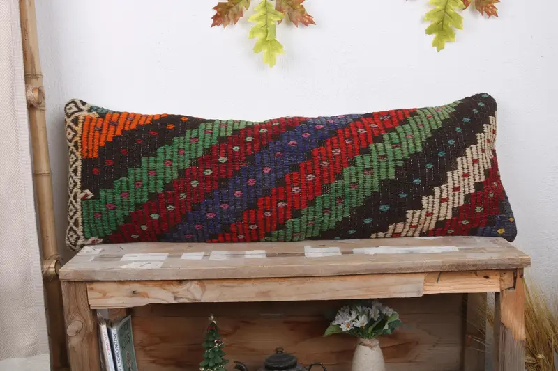 12x36 Red Pillow Sham, Ethnical Kilim Rug Pillow, Home Decor Pillow, Couch Cushion, Art Deco Cushion, Pillow Sham, Pillow for Sofa - 2