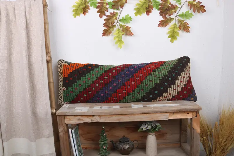 12x36 Red Pillow Sham, Ethnical Kilim Rug Pillow, Home Decor Pillow, Couch Cushion, Art Deco Cushion, Pillow Sham, Pillow for Sofa - 1