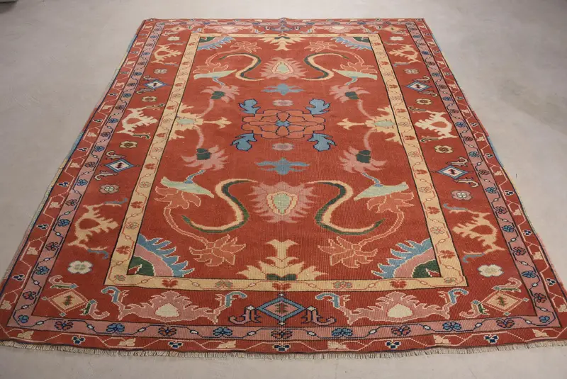 Vintage Türk Halısı 6.2x7.4 ft, Kırmızı Oushak Katı Halı - 1