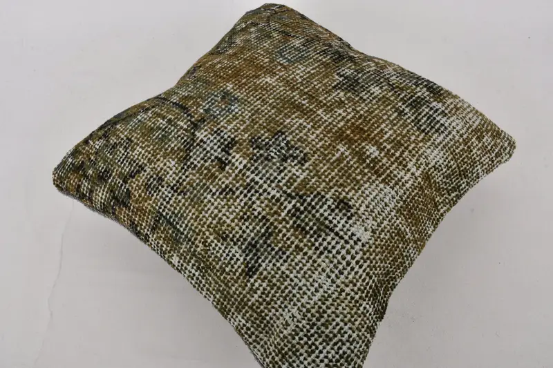 Turkish Corner Pillow, 14x14 Green Cushion Cover, Handmade Kilim Cushion, Kilim Cushion Sham, Muted Pillow Case, Vintage Kilim Throw Pillow, Cushion - 6