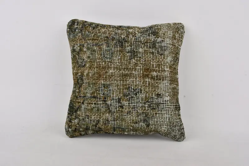 Turkish Corner Pillow, 14x14 Green Cushion Cover, Handmade Kilim Cushion, Kilim Cushion Sham, Muted Pillow Case, Vintage Kilim Throw Pillow, Cushion - 1