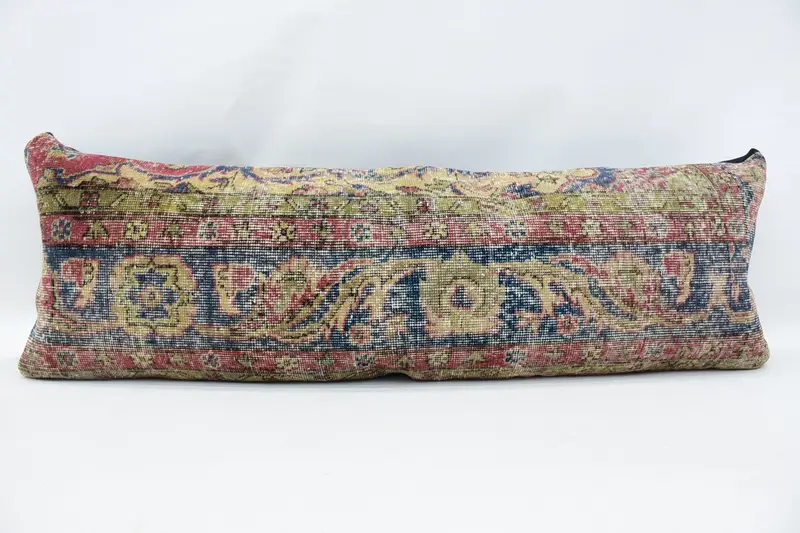 Vintage Rectangle Pillow Case, Wool Antique 40x122 cm Red Pillowcase - 1