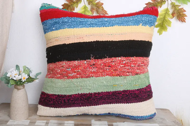 Gift Pillow, Oriental Cushion Case, Kilim Pillow, Square Throw Pillow Cover, 20x20 Red Pillow Case, Pillow for Couch, Pillow Cover, Natural Cushion - 2