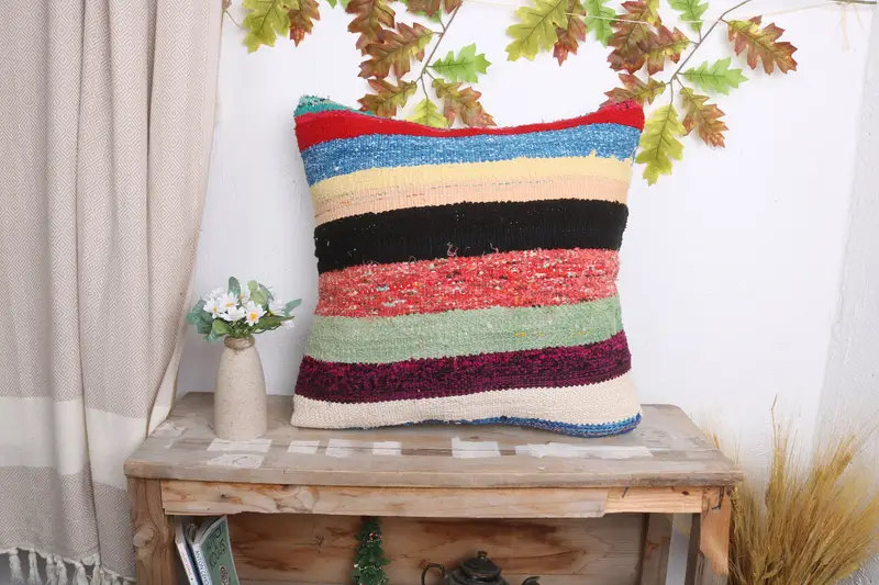 Gift Pillow, Oriental Cushion Case, Kilim Pillow, Square Throw Pillow Cover, 20x20 Red Pillow Case, Pillow for Couch, Pillow Cover, Natural Cushion - 1
