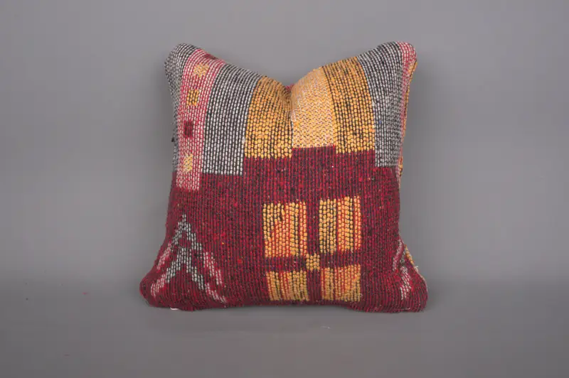 Car Pillow Sham, 12x12 Red Cushion Case, Vintage Kilim Pillow, Boho Chic Pillow Sham, Turkish Pillow, Pillow Sham, Turkish Kilim Pillow - 1