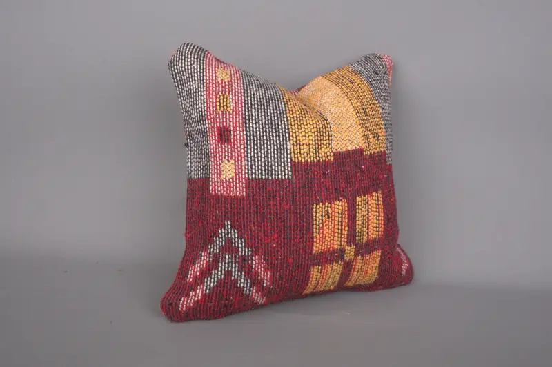 Car Pillow Sham, 12x12 Red Cushion Case, Vintage Kilim Pillow, Boho Chic Pillow Sham, Turkish Pillow, Pillow Sham, Turkish Kilim Pillow - 2