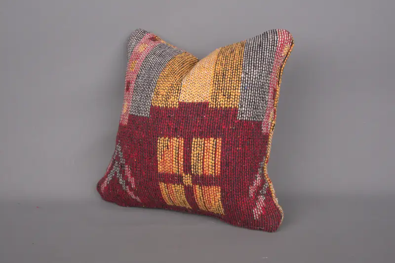 Car Pillow Sham, 12x12 Red Cushion Case, Vintage Kilim Pillow, Boho Chic Pillow Sham, Turkish Pillow, Pillow Sham, Turkish Kilim Pillow - 3