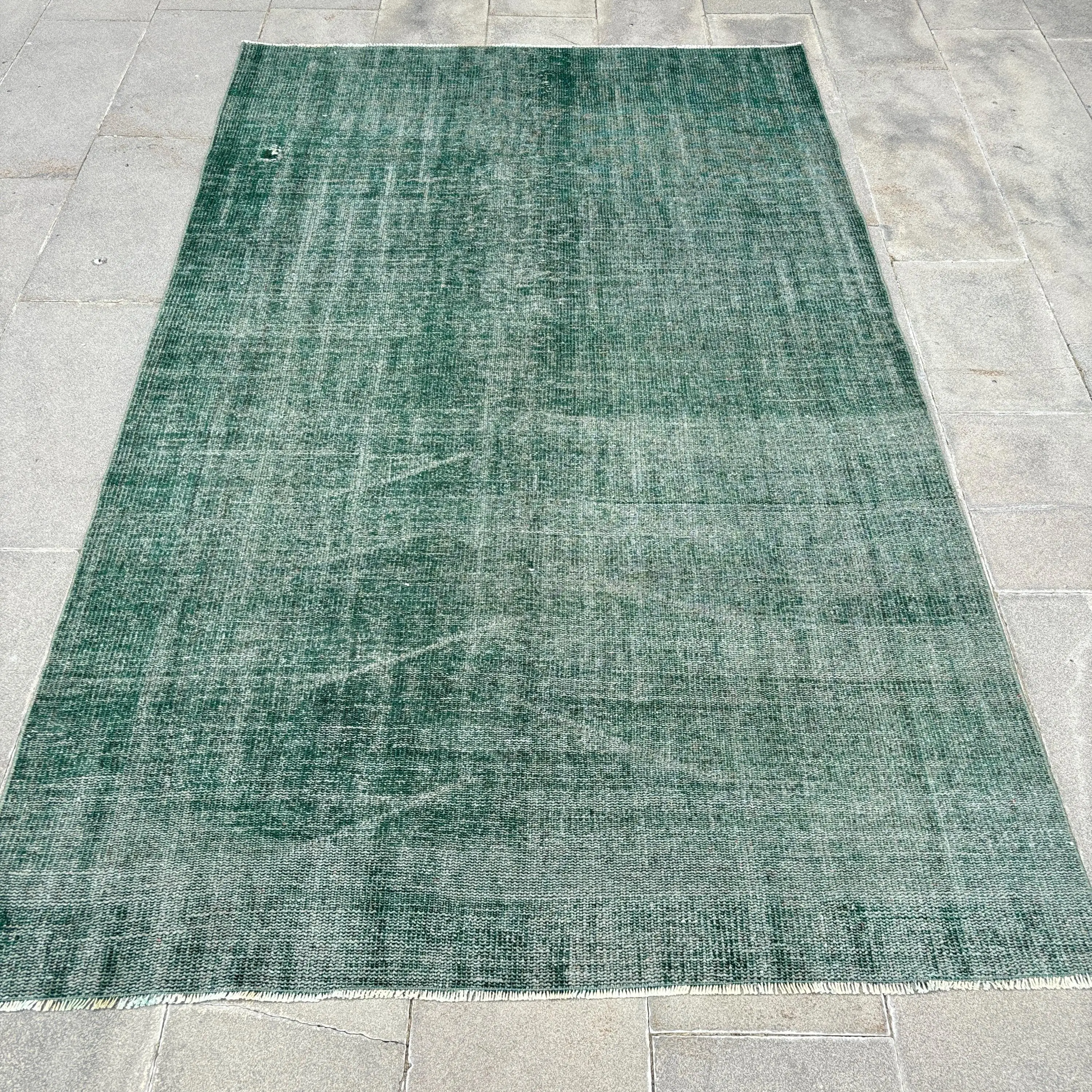 4,9x8 ft Teppich, Vintage Teppich, türkischer grüner gestreifter Wollteppich - 1