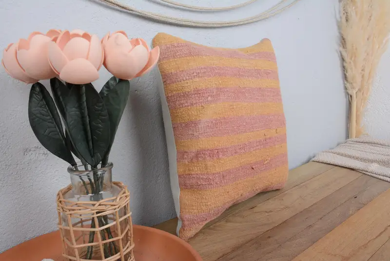 Pillow, Throw Kilim Pillow, Sofa Bolster Cushion Cover, Turkish Kilim Pillow, Lounge Throw Pillow Sham, 14x14 Orange Pillow Cover, Pillow for Sofa - 1
