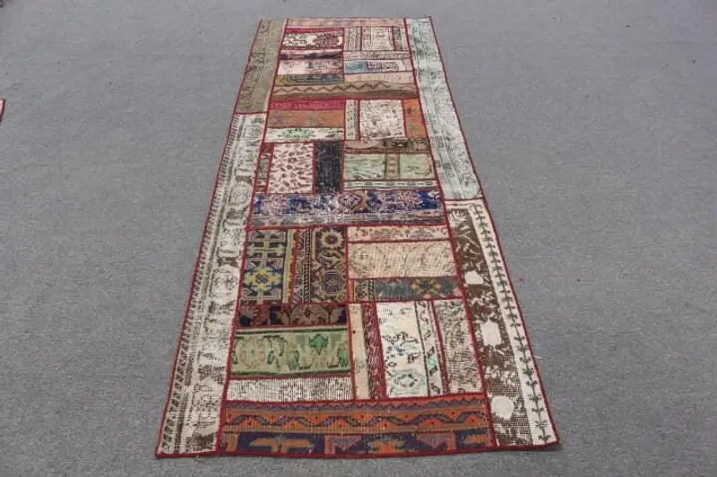 Kahverengi ve Yeşil İran Halısı, 3,1x8,3 ft Zarif Dekor