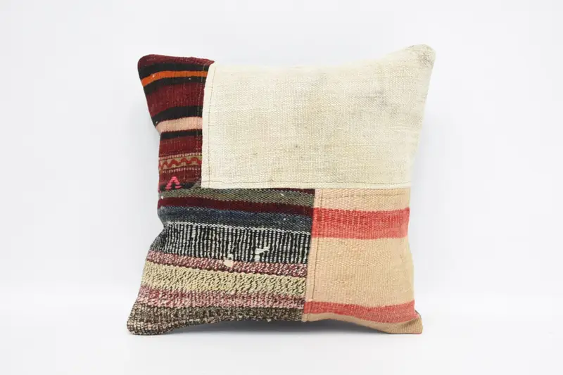 Besticktes Hanf-Wurfkissen, gestreiftes Vintage-Kissen für Sofa