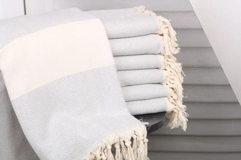 Personalized Turkish Bath Towel Light Gray Chevron, 40x71 Inches