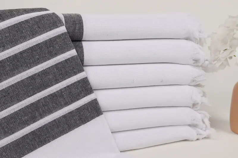 Türk Banyo Havlusu Monogramlı Plaj Havlusu Siyah Çizgili, 40x71 İnç