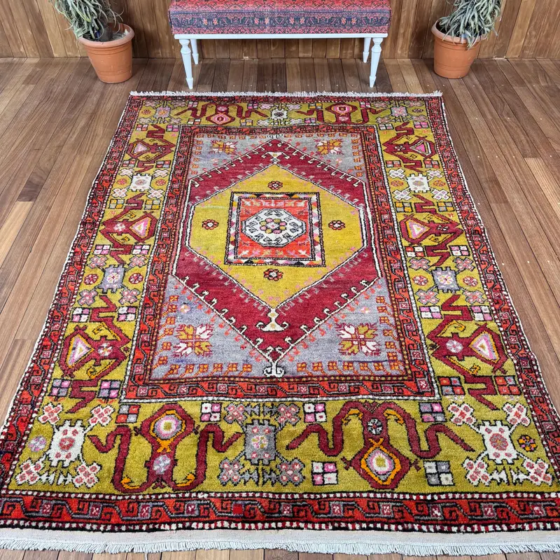 Turkish Large Rug, 5.7x8.1 ft Vintage Rug, Red Oriental Wool Rug - 1