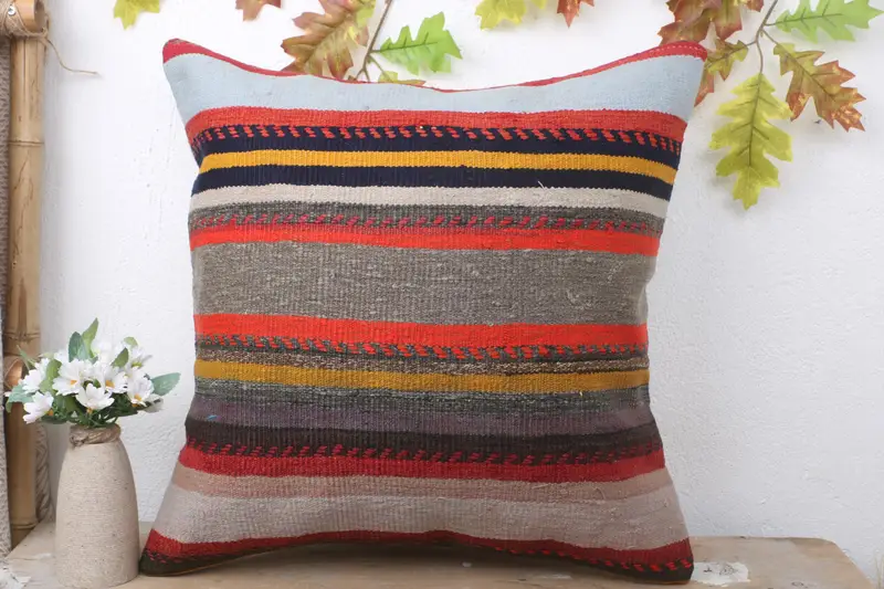 Turkish Corner Cushion Cover, Gift Pillow, 20x20 Red Cushion, Pillow for Couch, Kilim Pillow Cover, Pillow Sham - 2