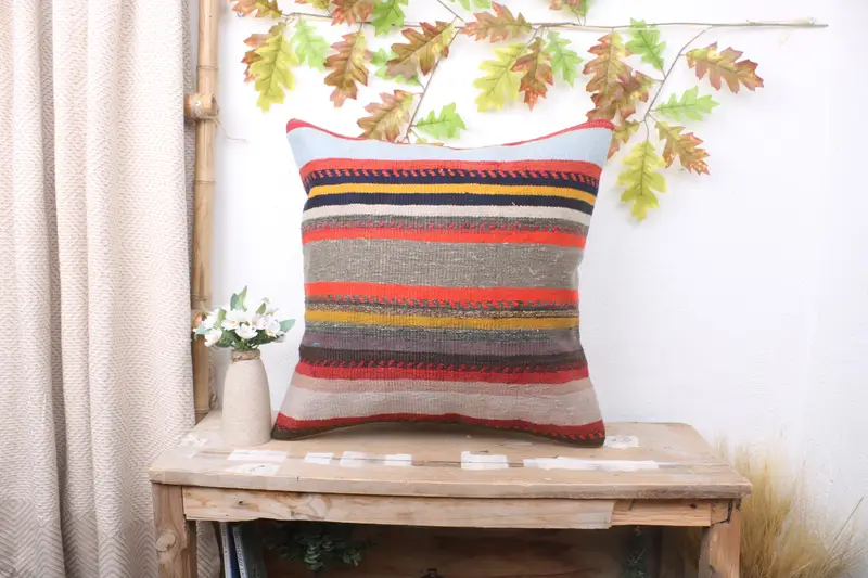 Turkish Corner Cushion Cover, Gift Pillow, 20x20 Red Cushion, Pillow for Couch, Kilim Pillow Cover, Pillow Sham - 1