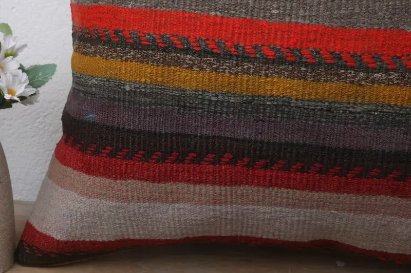 Turkish Corner Cushion Cover, Gift Pillow, 20x20 Red Cushion, Pillow for Couch, Kilim Pillow Cover, Pillow Sham - 3
