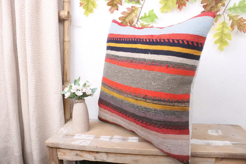 Turkish Corner Cushion Cover, Gift Pillow, 20x20 Red Cushion, Pillow for Couch, Kilim Pillow Cover, Pillow Sham - 4