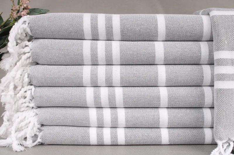 Turkish Towels Beach Personalized Dark Gray Striped Towel, 40x71 Inches