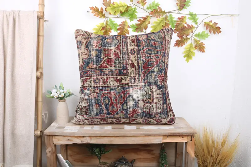 Vintage Kilim Throw Pillow, Accent Cushion, Kilim Pillow Cover, Pillow, Muted Cushion, 24x24 Blue Pillow Sham, Gift Pillow - 1