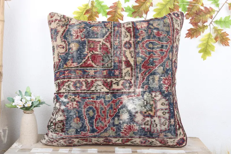 Vintage Kilim Throw Pillow, Accent Cushion, Kilim Pillow Cover, Pillow, Muted Cushion, 24x24 Blue Pillow Sham, Gift Pillow - 2