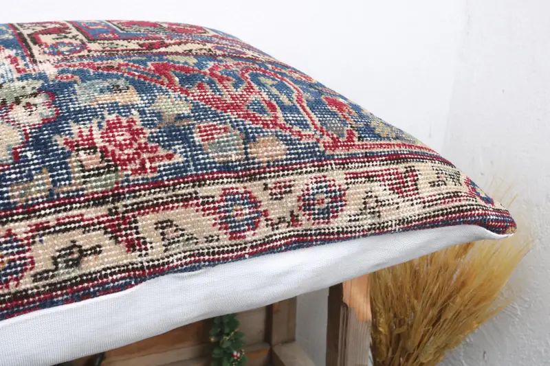 Vintage Kilim Throw Pillow, Accent Cushion, Kilim Pillow Cover, Pillow, Muted Cushion, 24x24 Blue Pillow Sham, Gift Pillow - 6