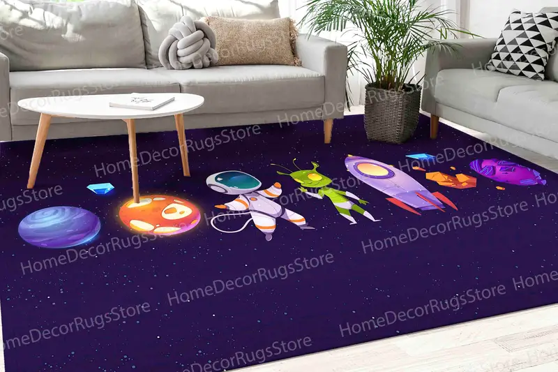 Bedruckter Teppich „Galaktisches Sonnensystem“ für Jungenzimmerdekoration