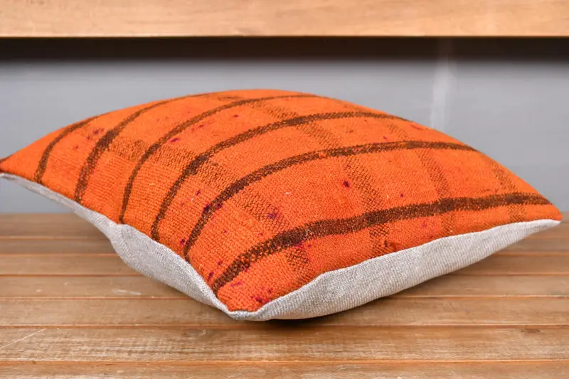 16x16 Orange Cushion Cover, Vintage Pillow, Boho Throw Cushion Case, Pillow, Vintage Throw Pillow Cover, Antique Pillows, Turkish Kilim Pillow - 4