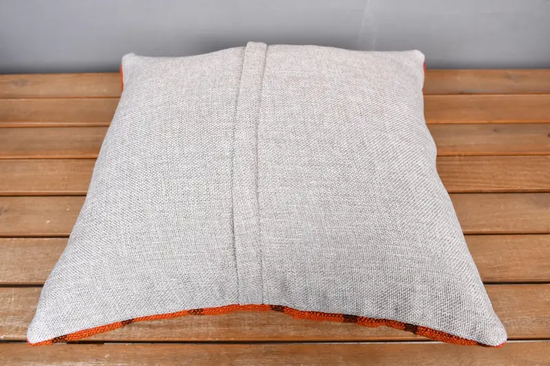 16x16 Orange Cushion Cover, Vintage Pillow, Boho Throw Cushion Case, Pillow, Vintage Throw Pillow Cover, Antique Pillows, Turkish Kilim Pillow - 5