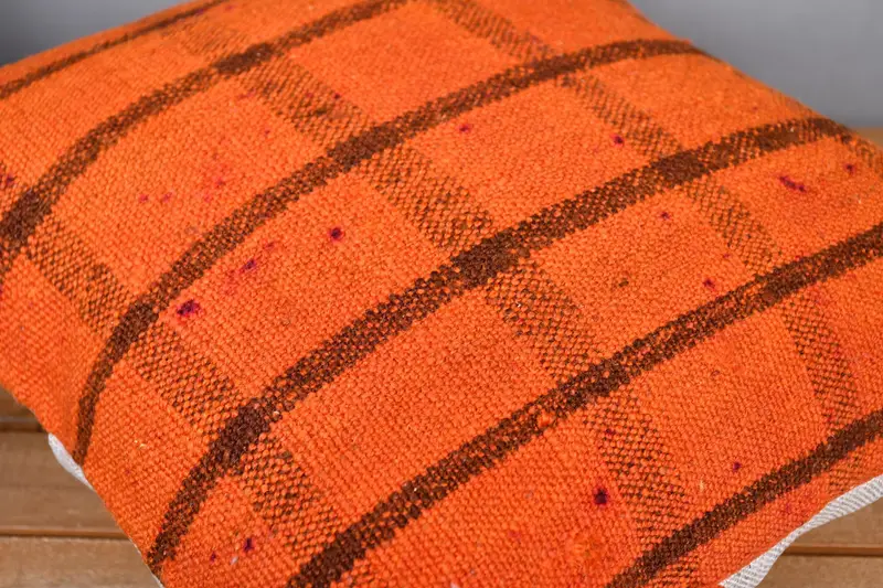 16x16 Orange Cushion Cover, Vintage Pillow, Boho Throw Cushion Case, Pillow, Vintage Throw Pillow Cover, Antique Pillows, Turkish Kilim Pillow - 3